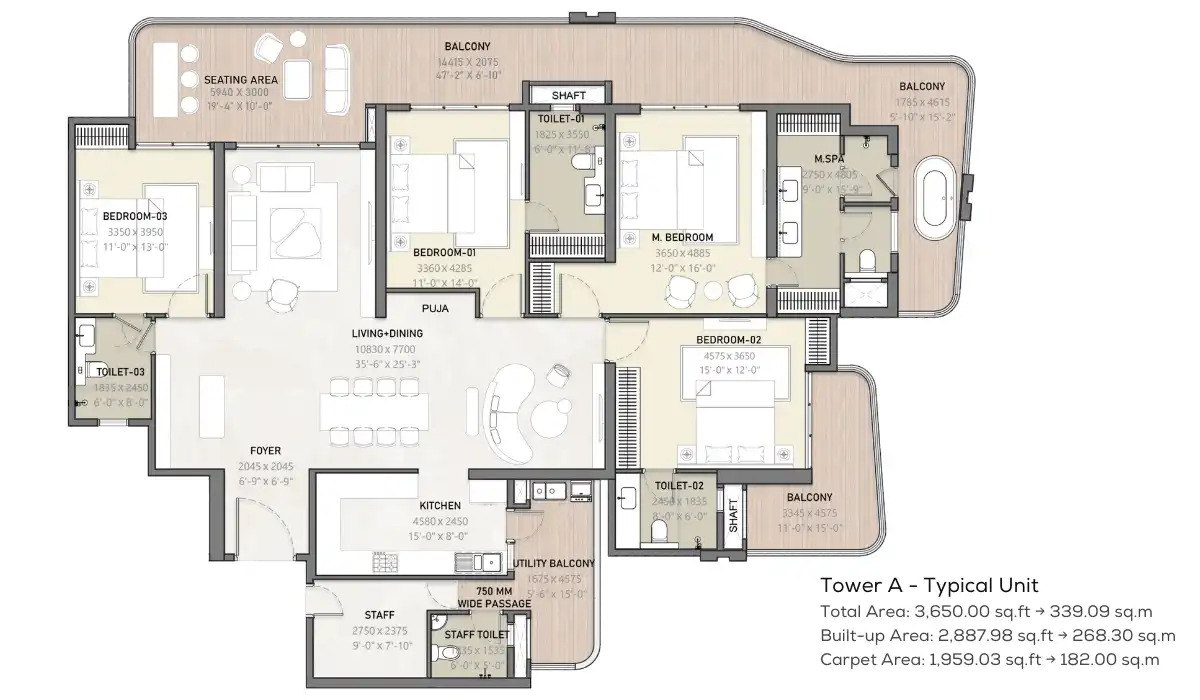 4 BHK Premium Floor Plan 3650 Sq.Ft.