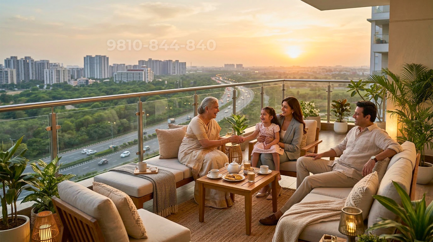 Family balcony expressway view